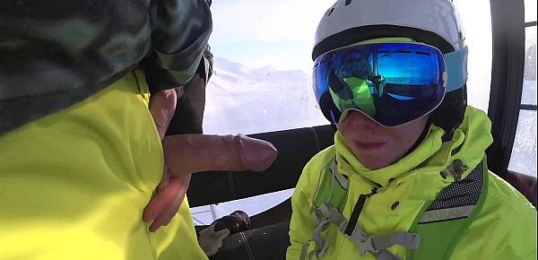  4K Public cumshot on mouth in ski lift Part 1, 2